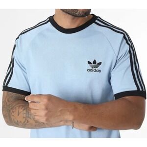 Adidas Men's Originals Adicolor‎ 3 Stripes T shirt Large Ash Blue/ Black Cotton